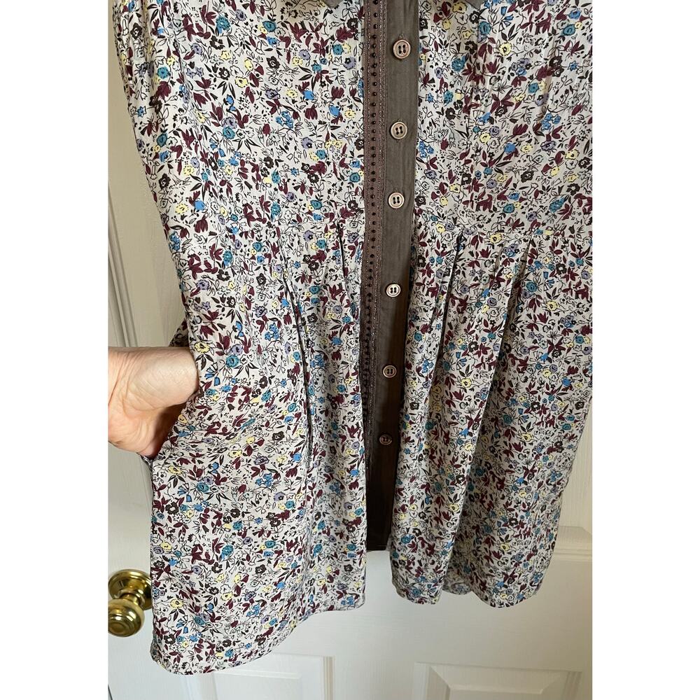 Free People Babydoll Top Sz XS Pockets Button Up Lace Beads Floral Peasant Boho - Picture 5 of 9